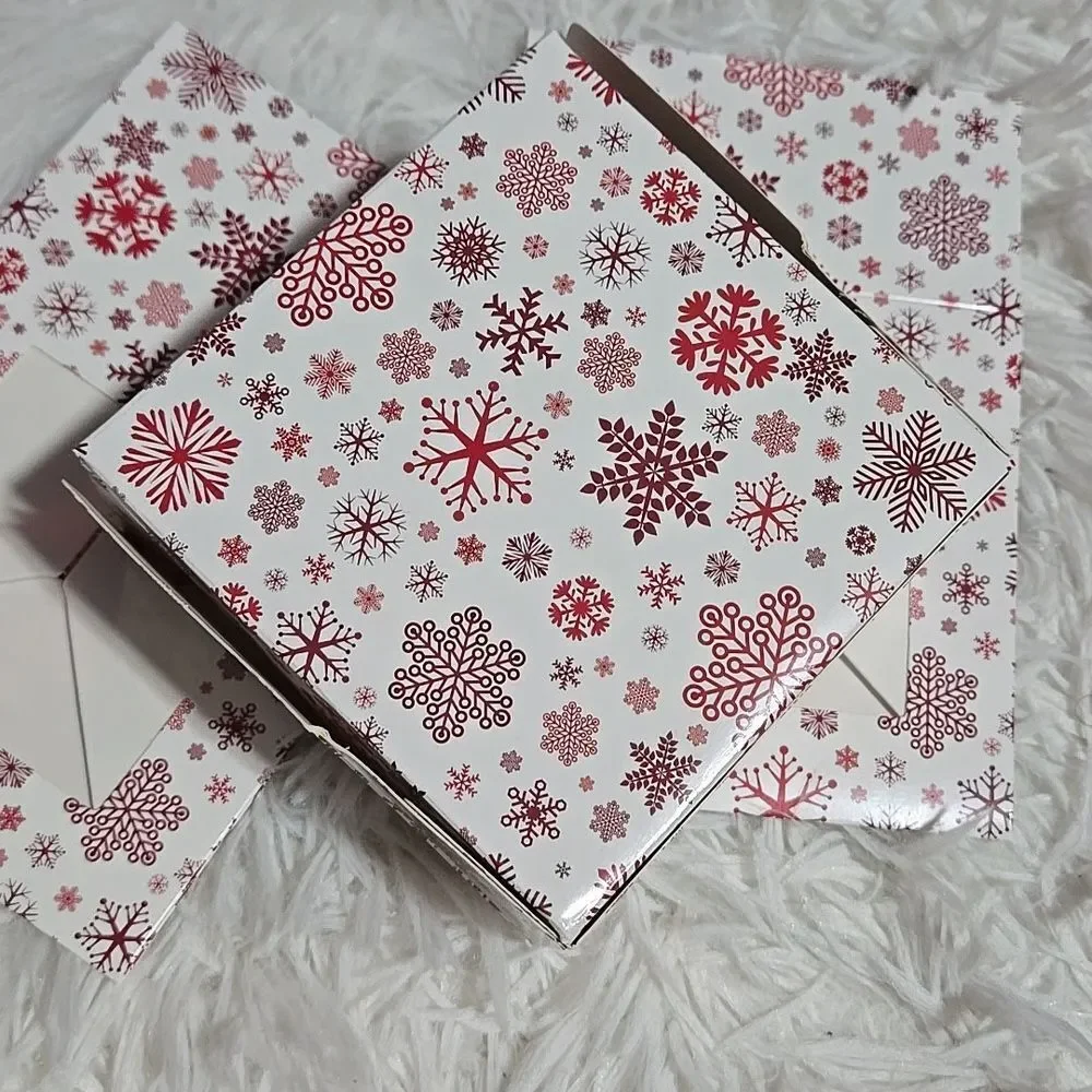 Festive Snowflake Gift Boxes 3 Red White Clear Window Mini